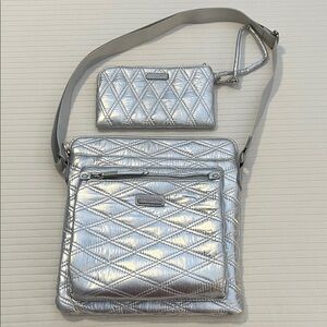 Baggallini Shimmering Silver Quilted Crossbody Bag